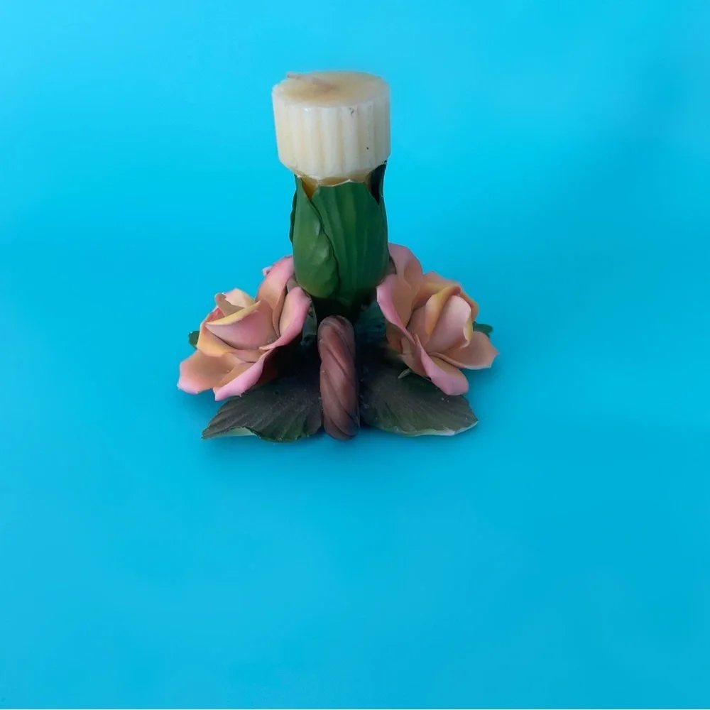 Capodimonte Italian porcelain rose floral candle holder vintage home decor